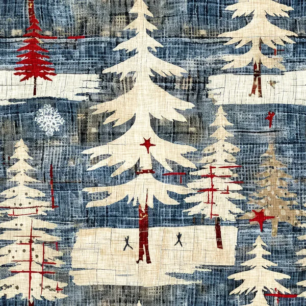 Albero Natale Vecchio Stile Con Primitivo Effetto Tessuto Cucito Mano — Foto Stock