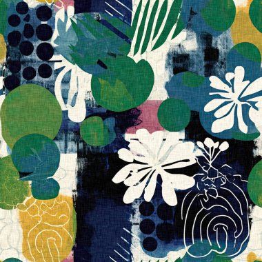 Modern saf kolaj kağıdı kumaş efekti tasarımıyla şekilleri keser. Kusursuz çağdaş eğlence doğası moda yaz arka plan tasarımları için tekstil baskısına ilham kaynağı oldu