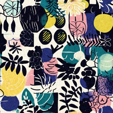 Modern saf kolaj kağıdı kumaş efekti tasarımıyla şekilleri keser. Kusursuz çağdaş eğlence doğası moda yaz arka plan tasarımları için tekstil baskısına ilham kaynağı oldu