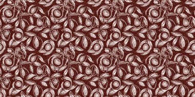 Kestane kırmızısı ülke çiçekli keten desenli, dikişsiz sınır. Fransız kır evi iç pamuk baskısı çiçek kumaşı washi bandı