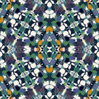 Kumaş efektli modern yama şablonu deseni. Kusursuz çağdaş yorgan modadan esinlenilmiş yazlık arka plan tasarımları için tekstil baskısı