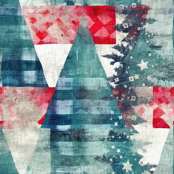 Grunge Americana Christmas Tree Red Blue White Cottage Style Background — Stock Photo, Image