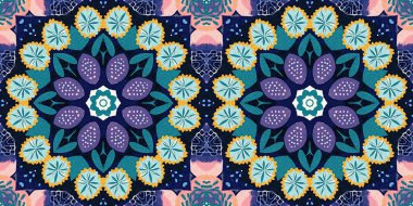 Kumaş efektli modern yama şebekesi. Kusursuz çağdaş yorgan modadan esinlenilmiş yaz sınır tasarımları için tekstil baskısı tekrarı