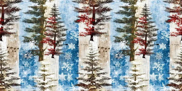 Old Fashioned Christmas Tree Primitive Hand Sewing Fabric Effect Banner — Stockfoto