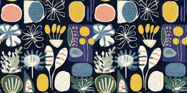 Modern saf kolaj kağıdı kumaş efekti tasarımıyla sınırı keser. Kusursuz çağdaş eğlence doğası moda yaz süslemeleri için tekstil baskısı tekrarından esinlenmiştir