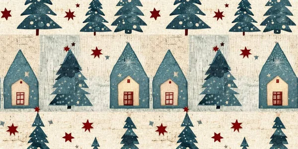 Rustieke Landelijke Kerst Huisje Met Primitieve Hand Naaien Stof Effect — Stockfoto