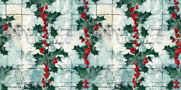 Grunge Americana Χριστούγεννα Holly Κόκκινο Μπλε Λευκό Εξοχικό Σπίτι Στυλ — Φωτογραφία Αρχείου
