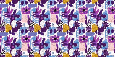 Modern saf kolaj kağıdı kumaş efekti tasarımlı afişleri kesiyor. Kusursuz çağdaş eğlence doğası moda yaz süslemeleri için tekstil baskısı tekrarından esinlenmiştir.