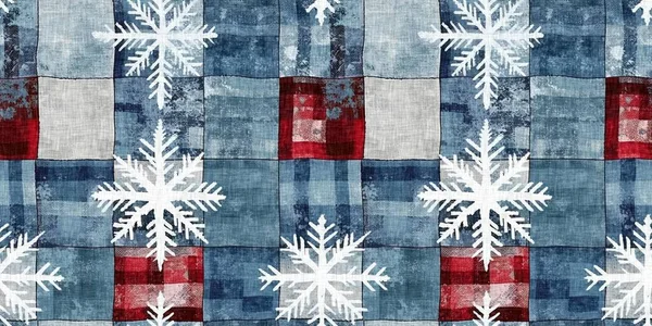 Grunge Americana Floco Neve Natal Vermelho Azul Branco Cottage Estilo — Fotografia de Stock