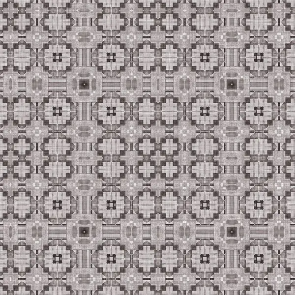 伝統的なグレーのモザイクシームレスなパターンプリント ファブリック効果メキシコパッチワークダマスクグリッド正方形の形状対称背景繊維 創造的なカラフルなグラフィックデザイン — ストック写真