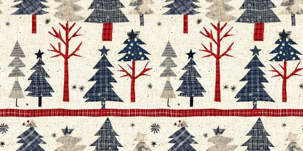 Old Fashioned Christmas Tree Primitive Hand Sewing Fabric Effect Banner — стокове фото
