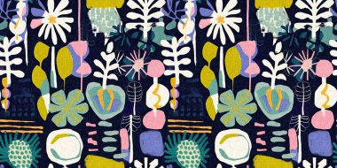 Modern saf kolaj kağıdı kumaş efekti tasarımıyla sınırı keser. Kusursuz çağdaş eğlence doğası moda yaz süslemeleri için tekstil baskısı tekrarından esinlenmiştir