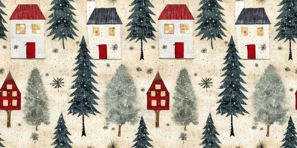 Rustykalna Wieś Domek Bożego Narodzenia Prymitywnym Ręcznym Szyciem Efekt Tkaniny — Zdjęcie stockowe