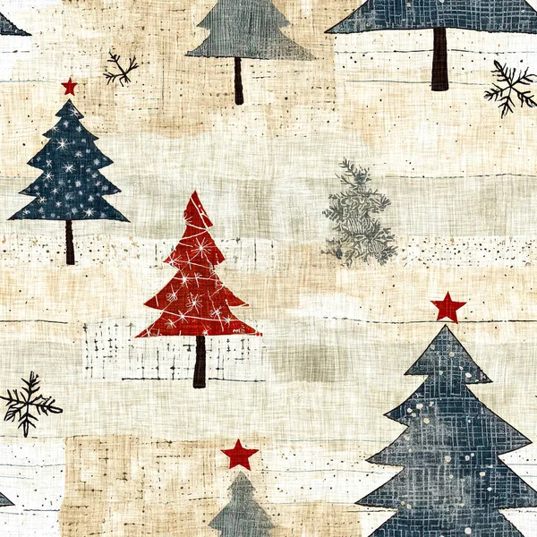 Arbre Noël Ancienne Avec Effet Tissu Couture Main Primitif Confortable — Photo