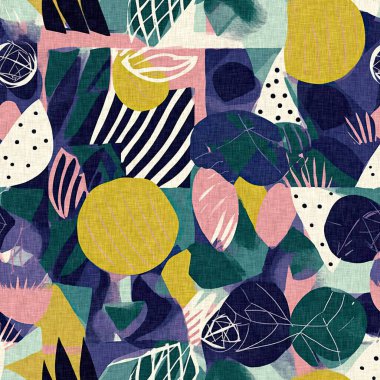 Modern saf kolaj kağıdı kumaş efekti tasarımıyla şekilleri keser. Kusursuz çağdaş eğlence doğası moda yaz arka plan tasarımları için tekstil baskısına ilham kaynağı oldu