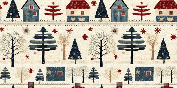 具有原始手工缝纫面料效果的乡村圣诞别墅 舒适的怀旧古雅古朴别致的家用丝带装饰与美式冬季手工工艺风格的装饰 — 图库照片
