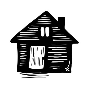 Tropikal seyahat konsepti için tuhaf plaj kulübesi blok çizimi. Vector sahil evi tatil için stilize edildi