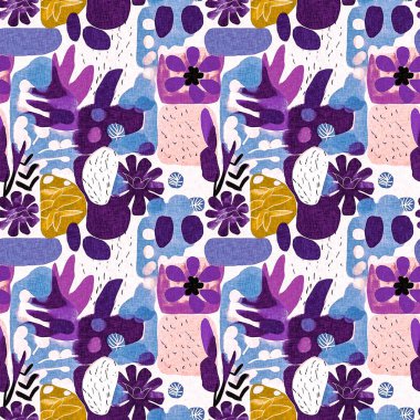 Modern mor yazlık kolaj kağıdı kumaş efekti tasarımı ile şekilleri keser. Kusursuz eğlence doğası moda tekstil temizleme arka planı için ilham kaynağı oldu