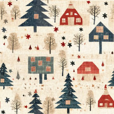 İlkel el dikimi kumaş efektiyle taşralı bir kır evi. Konforlu nostaljik, pejmürde, şık, ev yapımı Amerikan kış el sanatları tarzı, kusursuz desenli.