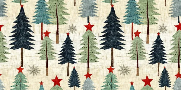 Old Fashioned Christmas Tree Primitive Hand Sewing Fabric Effect Endless — Foto Stock