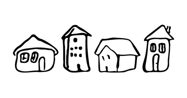 Capriccio Disegnato Mano Casa Motivo Vettoriale Clipart Residenziale Rurale Isolato — Vettoriale Stock