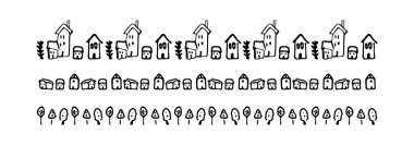 Kırsal yerleşim yerleri için el yapımı ev vektör pankartı. Saf monokrom illüstrasyonu için izole edilmiş zayıf yerli köy.