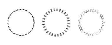 Garip vektör tarzında çelenk grubu beyaz arkaplanda izole edildi. Eğlenceli antika grafikler için dekoratif çerçeve koleksiyonu. Tek renkli dekoratif tuhaf illüstrasyon