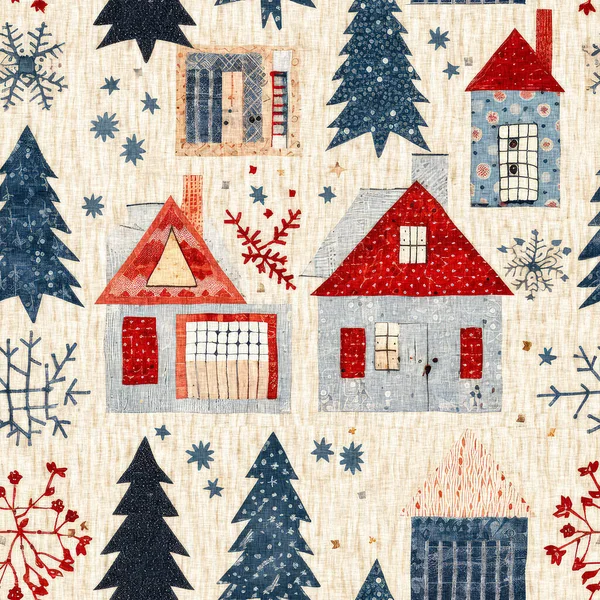 Rustic Country Christmas Cottage Primitive Hand Sewing Fabric Effect Cozy — Stock Photo, Image