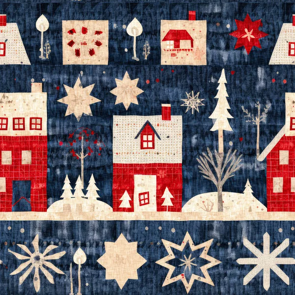 Rustieke Landelijke Kerst Huisje Met Primitieve Hand Naaien Stof Effect — Stockfoto