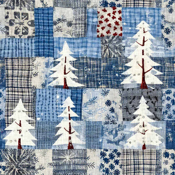 Old Fashioned Christmas Tree Primitive Hand Sewing Fabric Effect Cozy — Stock Photo, Image