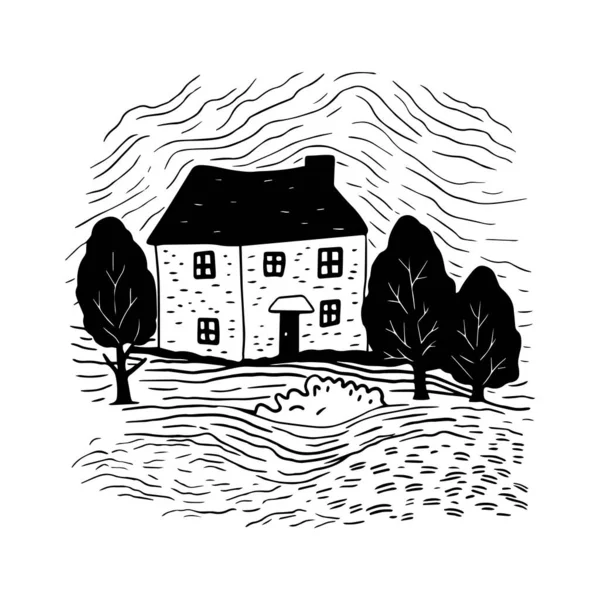Illustration Vectorielle Maison Vacances Rurale Bizarre Bloquer Impression Graphique Immobilier — Image vectorielle