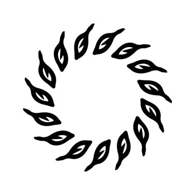 Beyaz arkaplanda izole edilmiş garip vektör tarzında Scandi çelengi. Eğlenceli antika grafikler için dekoratif çerçeveler. Tek renkli dekoratif tuhaf illüstrasyon