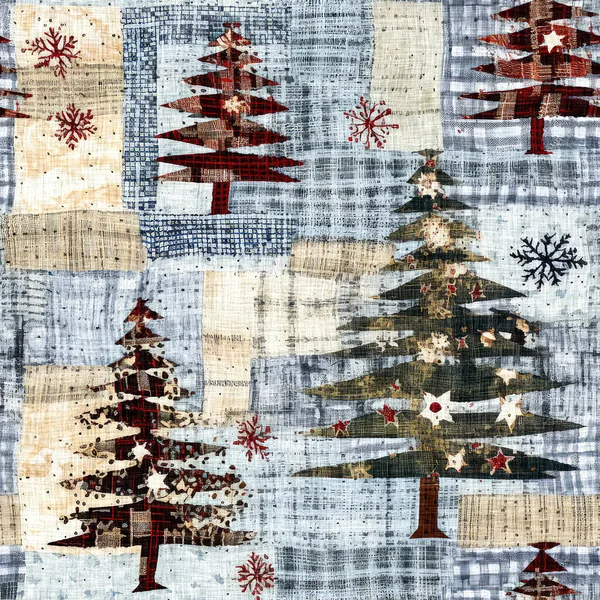 Ouderwetse Kerstboom Met Primitief Handnaaien Gezellige Nostalgische Huiselijke Winter Handgemaakte — Stockfoto