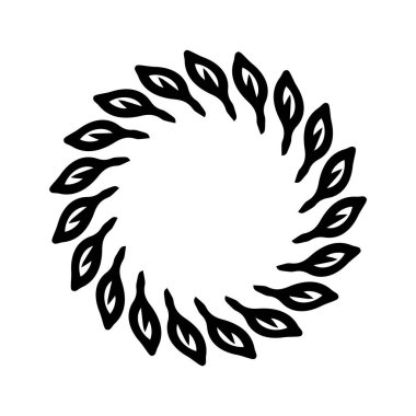 Beyaz arkaplanda izole edilmiş garip vektör tarzında Scandi çelengi. Eğlenceli antika grafikler için dekoratif çerçeveler. Tek renkli dekoratif tuhaf illüstrasyon