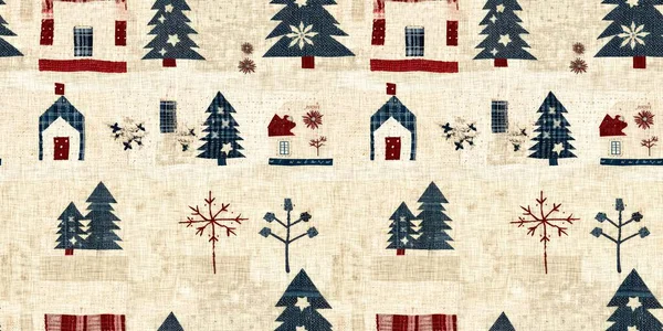 Old Fashioned Christmas Tree Primitive Hand Sewing Fabric Effect Banner — стокове фото