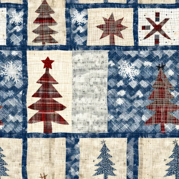 Old Fashioned Christmas Tree Primitive Hand Sewing Fabric Effect Cozy — Stock Photo, Image