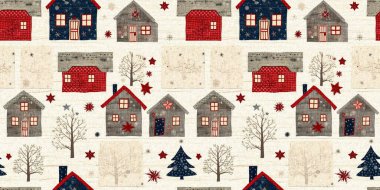 İlkel el dikimi kumaş efektiyle taşralı bir kır evi. Sınır. Rahat nostaljik, pejmürde, şık, ev yapımı, Amerikan el yapımı el sanatları stiliyle süslenmiş bir kurdele.