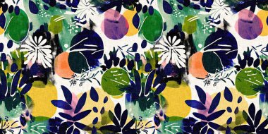 Modern saf kolaj kağıdı kumaş efekti tasarımıyla sınırı keser. Kusursuz çağdaş eğlence doğası moda yaz süslemeleri için tekstil baskısı tekrarından esinlenmiştir