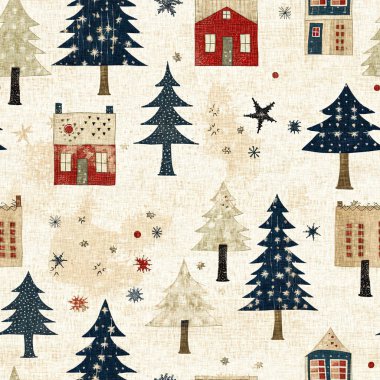 İlkel el dikimi kumaş efektiyle taşralı bir kır evi. Konforlu nostaljik, pejmürde, şık, ev yapımı Amerikan kış el sanatları tarzı, kusursuz desenli.