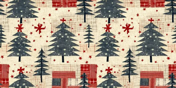 Old Fashioned Christmas Tree Primitive Hand Sewing Fabric Effect Banner — Zdjęcie stockowe
