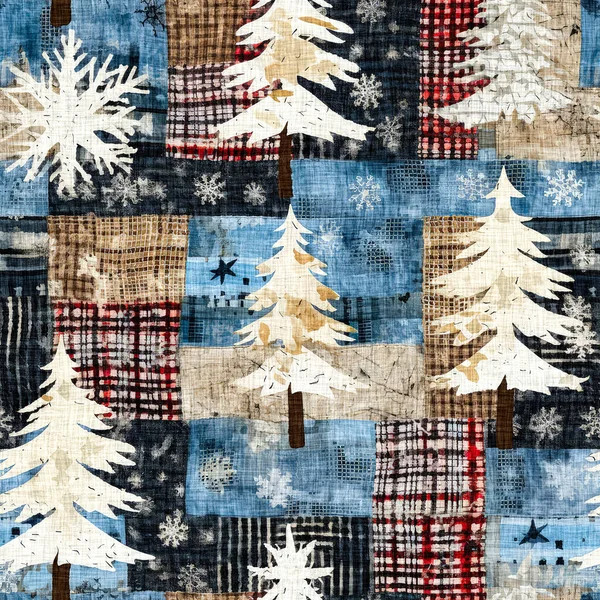 Altmodischer Weihnachtsbaum Mit Primitivem Nähstoff Effekt Gemütliche Nostalgische Hausgemachte Winter — Stockfoto
