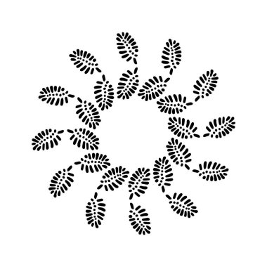 Beyaz arkaplanda izole edilmiş garip vektör tarzında Scandi çelengi. Eğlenceli antika grafikler için dekoratif çerçeveler. Tek renkli dekoratif tuhaf illüstrasyon