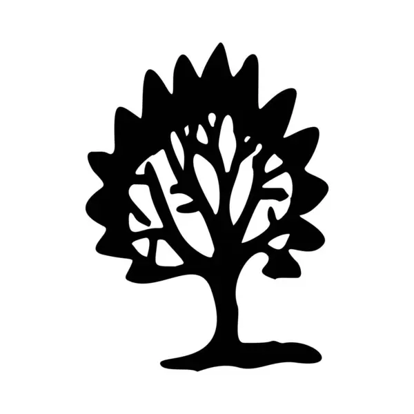 Skurrile Waldbaumdesign Elemente Vektorstil Organisch Einfarbige Waldlaube Für Schrullige Linolschnittelemente — Stockvektor