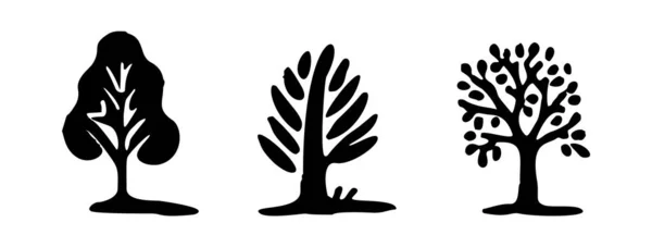 Foresta Capricciosa Albero Disegno Collezione Vettore Stile Organico Monocromatico Woodlandarbor — Vettoriale Stock