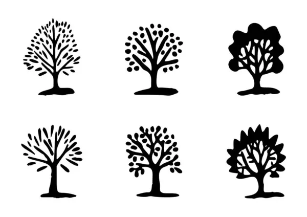 Quirky Floresta Árvore Design Coleção Vetor Estilo Orgânico Mandril Monocromático — Vetor de Stock