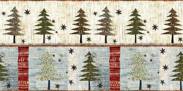 Old Fashioned Christmas Tree Primitive Hand Sewing Fabric Effect Banner — Stock Photo, Image