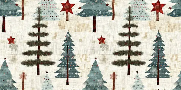 Old Fashioned Christmas Tree Primitive Hand Sewing Fabric Effect Endless — Stok fotoğraf