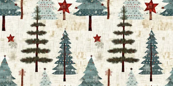 Old Fashioned Christmas Tree Primitive Hand Sewing Fabric Effect Endless — Stockfoto