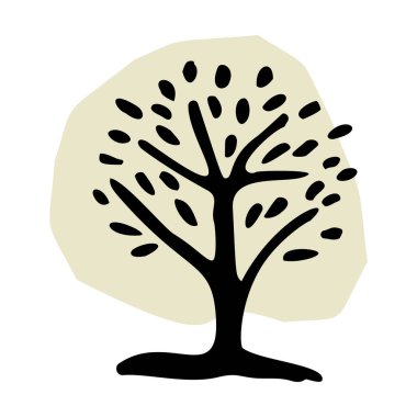 Vektör organik tarzda tuhaf orman ağacı tasarım elementi. Açık havada ilginç linocut elementler için bej renkli orman arbor