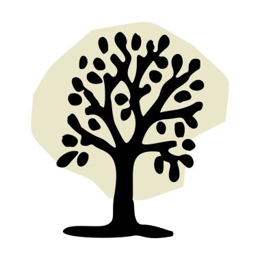 Vektör organik tarzda tuhaf orman ağacı tasarım elementi. Açık havada ilginç linocut elementler için bej renkli orman arbor